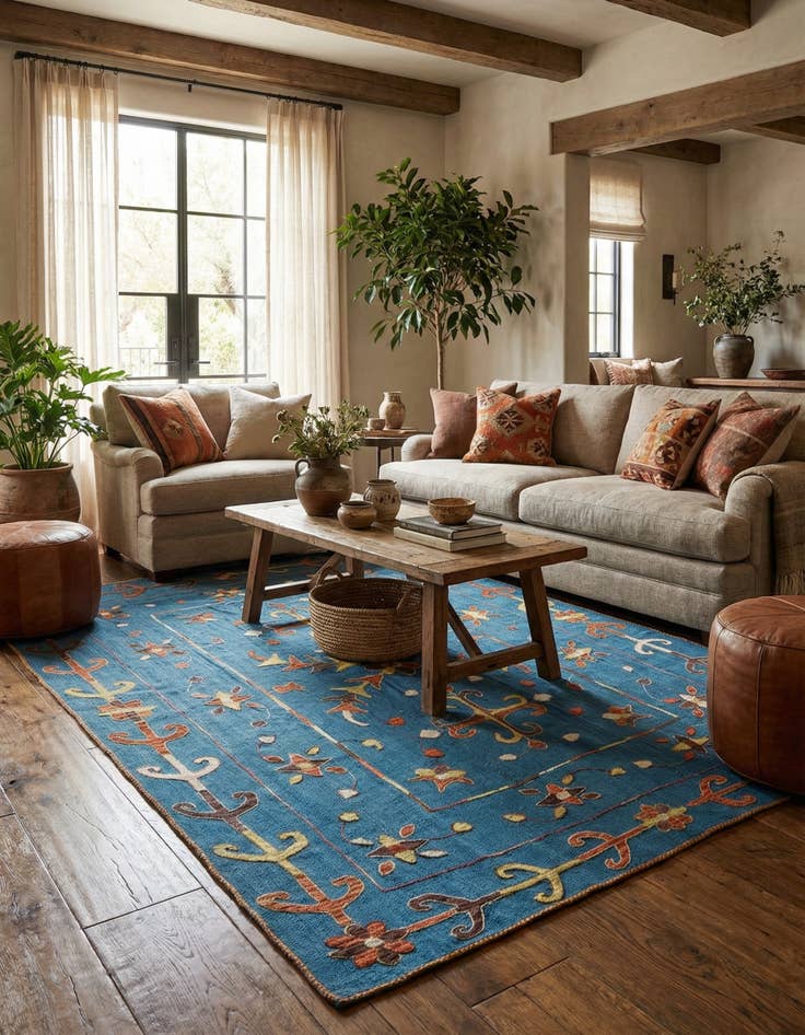 Detail image of 5' 10 x 7' 7 Hand Woven Kilim Suzani Wool Rug