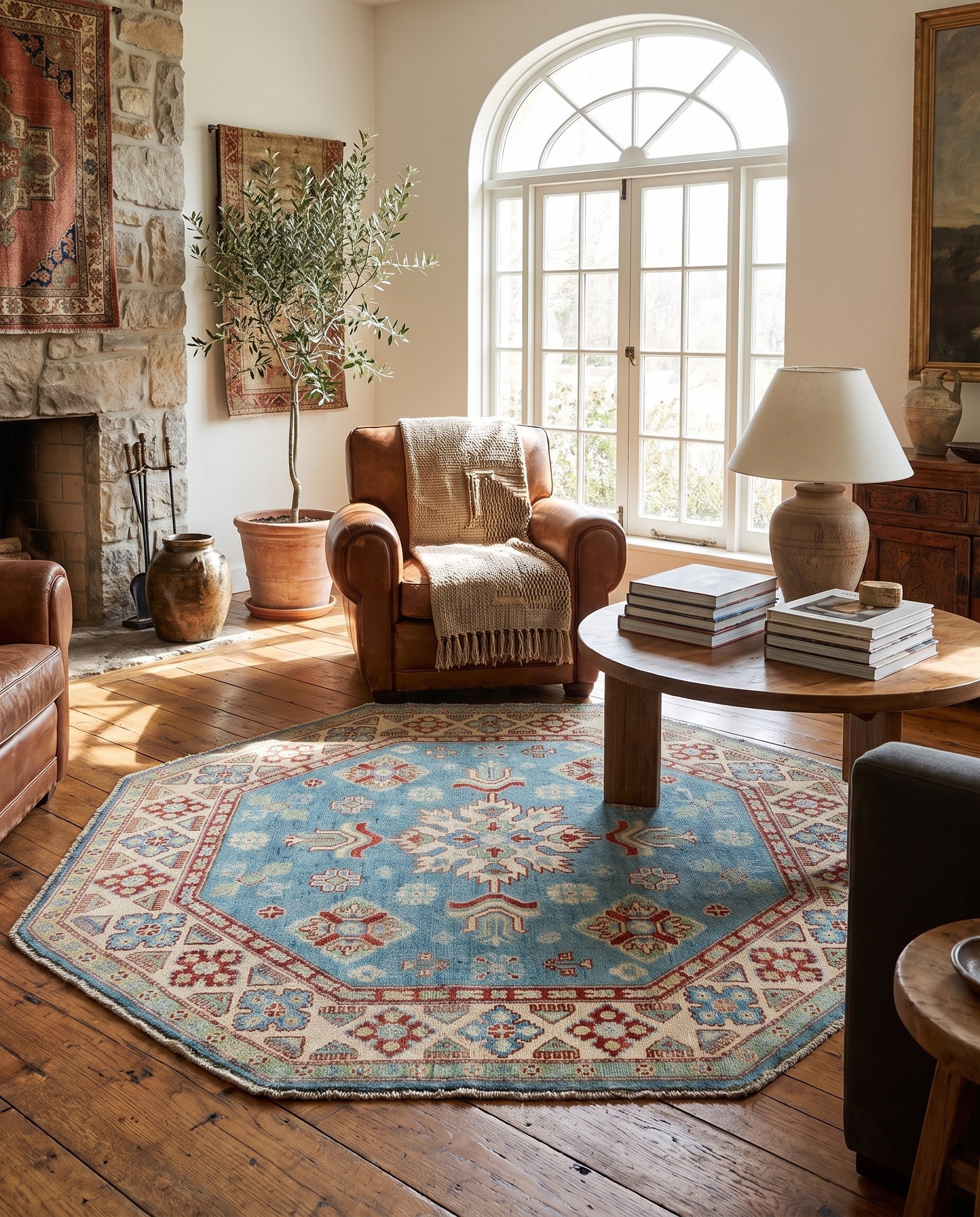 5' x 5' 2 Hand Knotted Kazak Octagon Rug