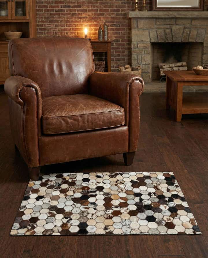 2' 1 x 3' Cowhide Leather Rug