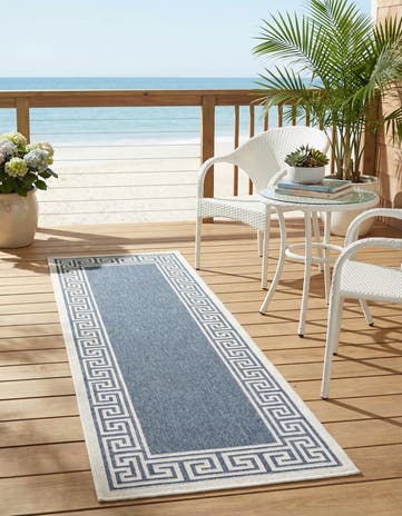 Navy Blue Easy-Clean Coastal Indoor / Outdoor Runner Rug