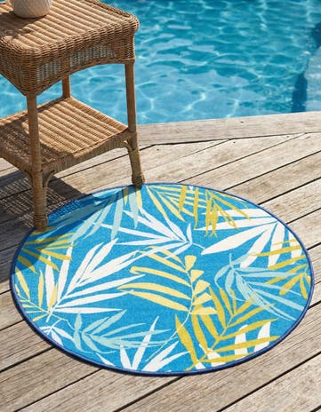 Blue Easy-Clean Jill Zarin Caribbean Indoor / Outdoor Round Rug