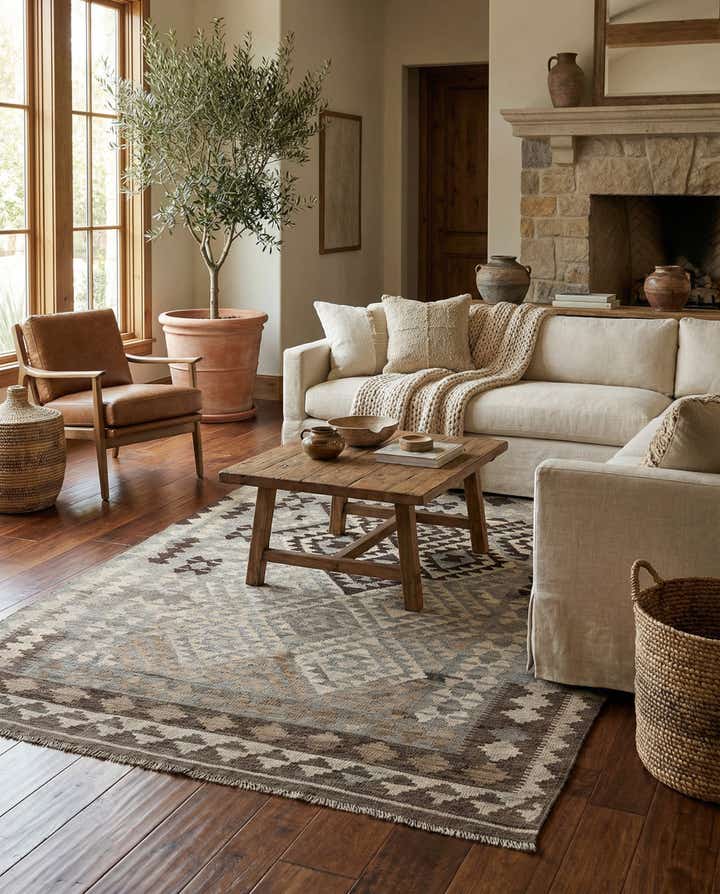 4' 1 x 6' 1 Hand Woven Kilim Maymana Wool Rug