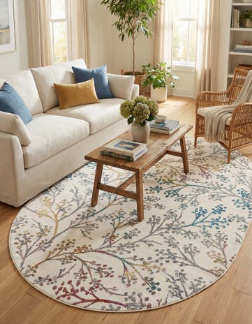 Ivory Blossom Oval Rug