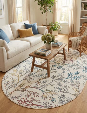 Ivory Blossom Oval Rug