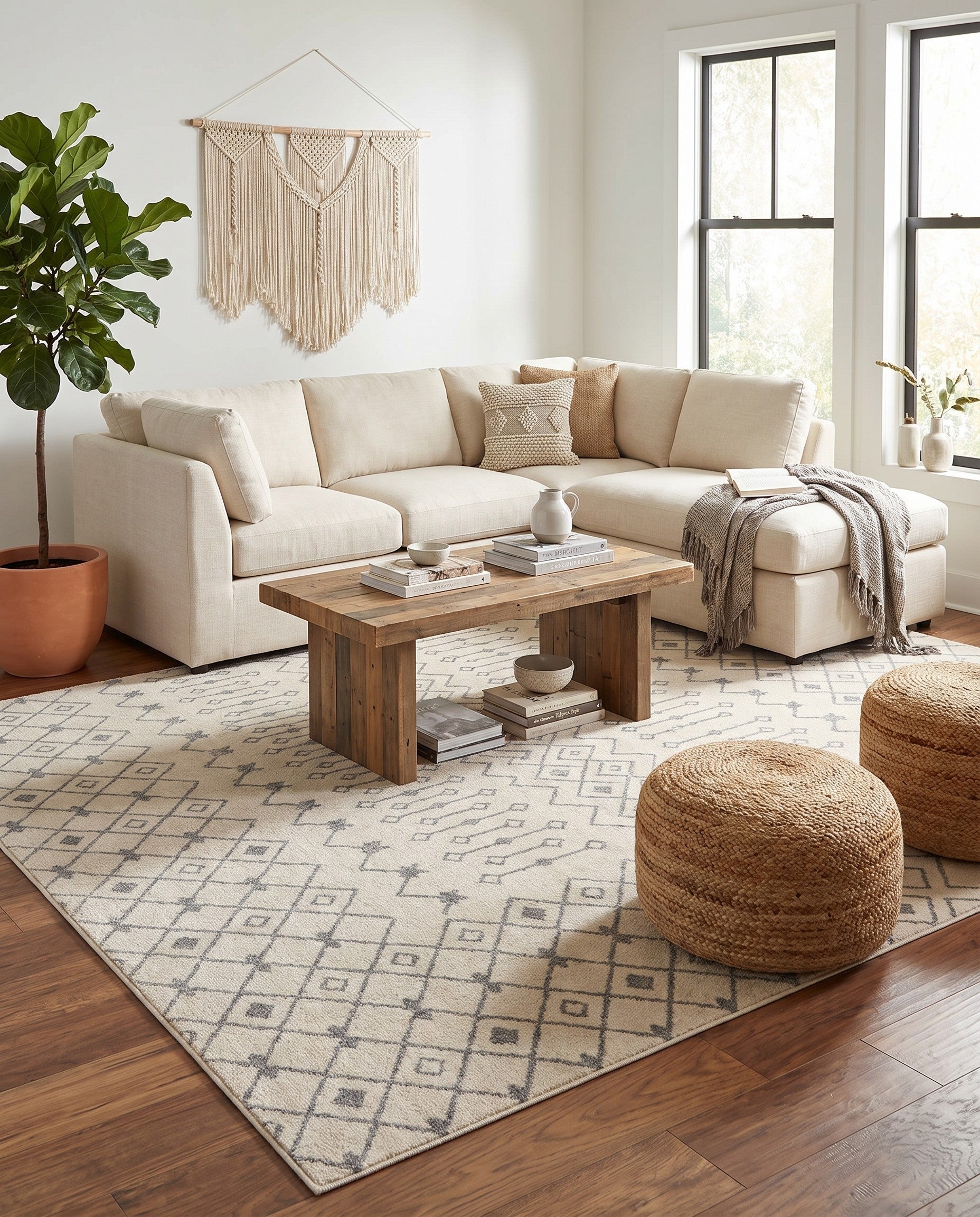 Ivory and Gray Moroccan Trellis Rug