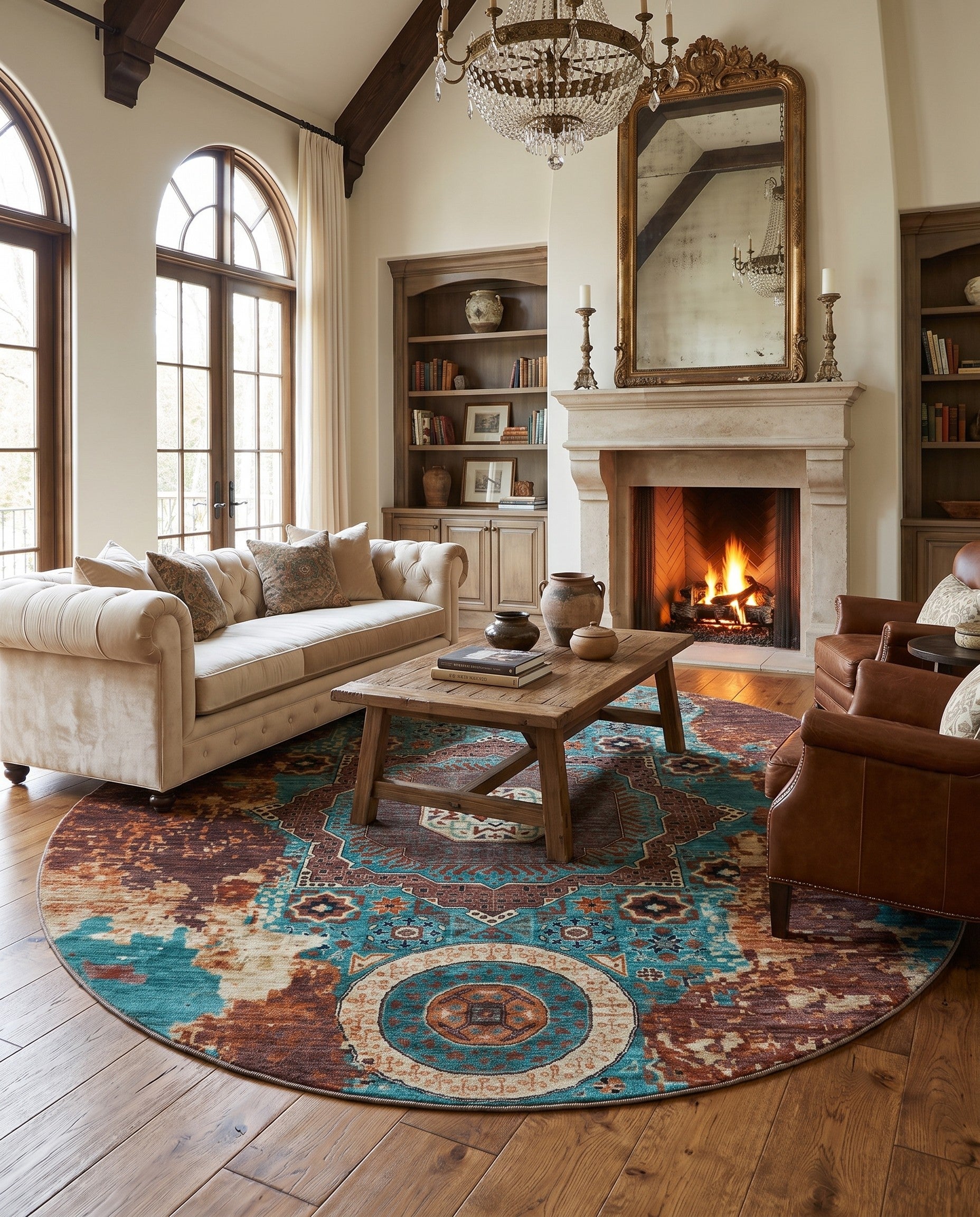 9' 8 x 9' 9 Hand Knotted Mamluk Ziegler Round Rug