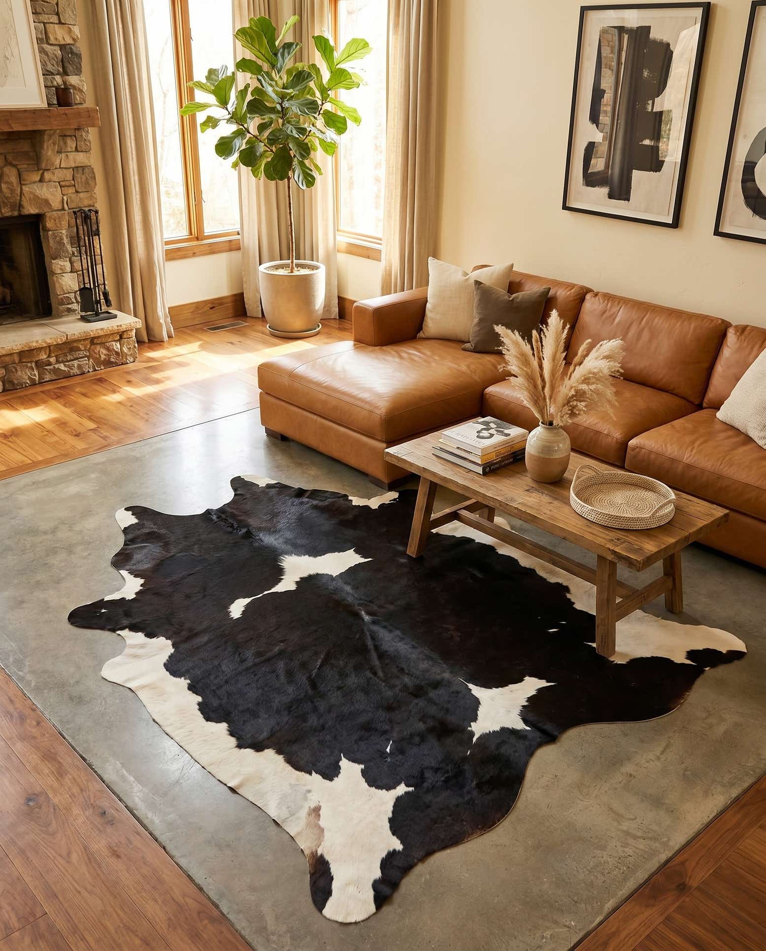5' 2 x 6' 8 Cowhide Leather Rug