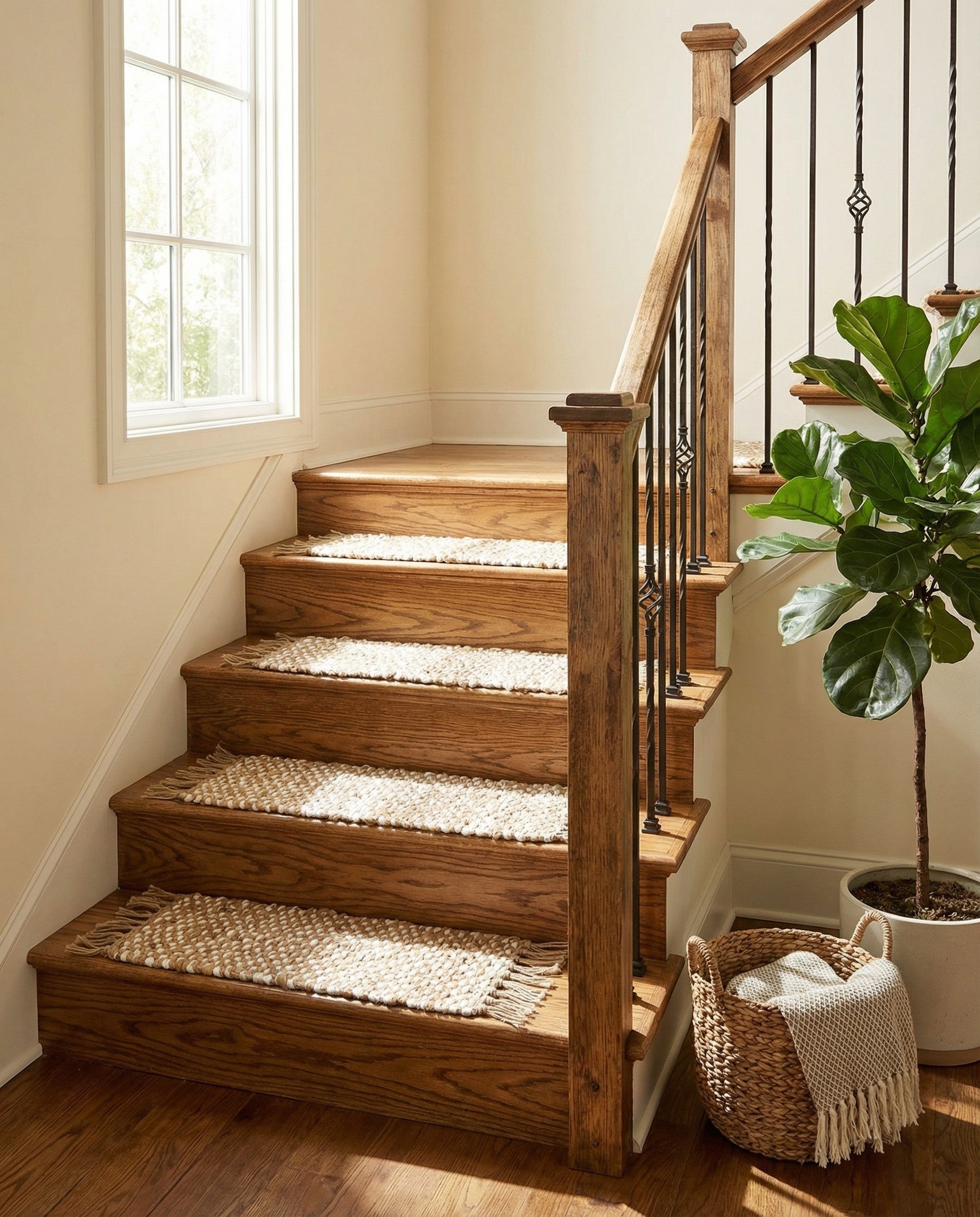 0' 9 x 2' 6  Hand Woven Braided Jute Stair Rug