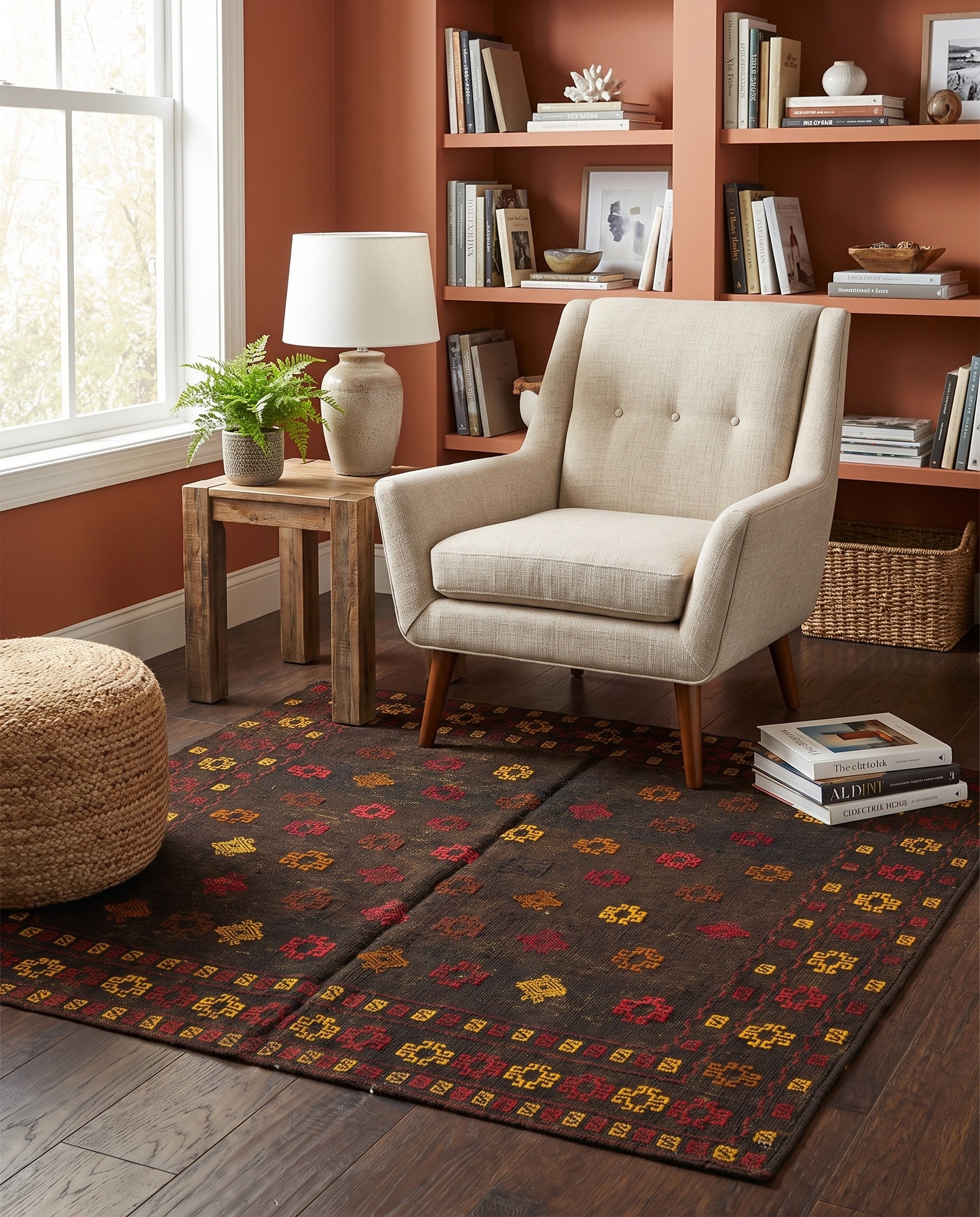 3' 10 x 4' 3 Hand Knotted Sumak Wool Square Rug