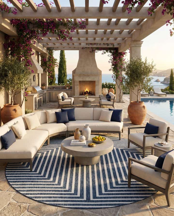 12' x 12' Easy-Clean Modern Indoor / Outdoor Round Rug