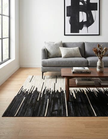 Black White Cowhide Leather Rug