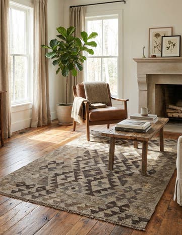3' 5 x 5' 2 Hand Woven Kilim Maymana Wool Rug