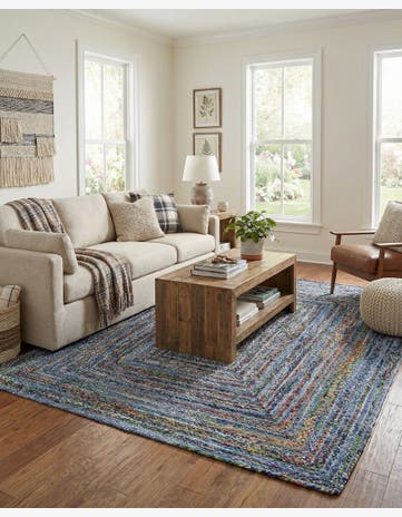 Blue and Multi Handmade Braided Chindi Rug