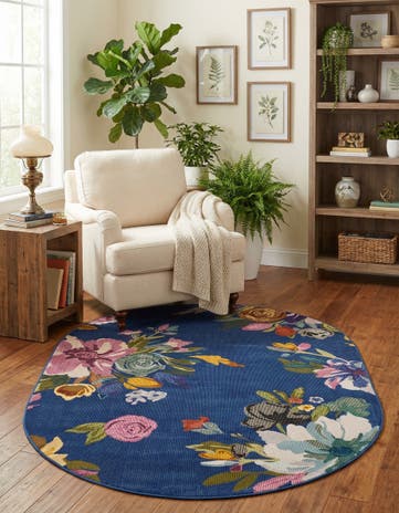 Blue Blossom Oval Rug