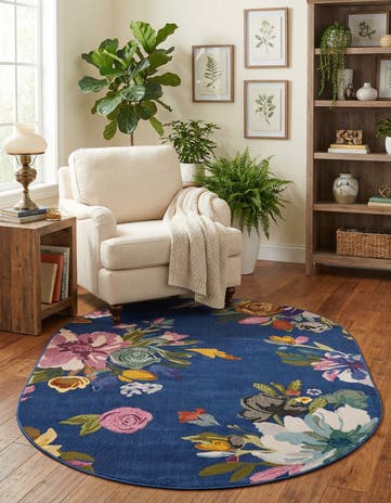 Blue Blossom Oval Rug