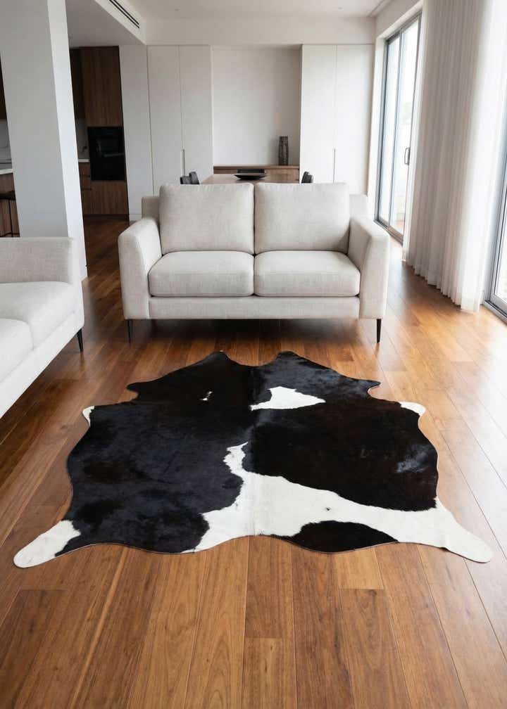 5' x 5' 9 Cowhide Leather Rug