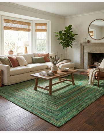 Green Handmade Braided Chindi Rug