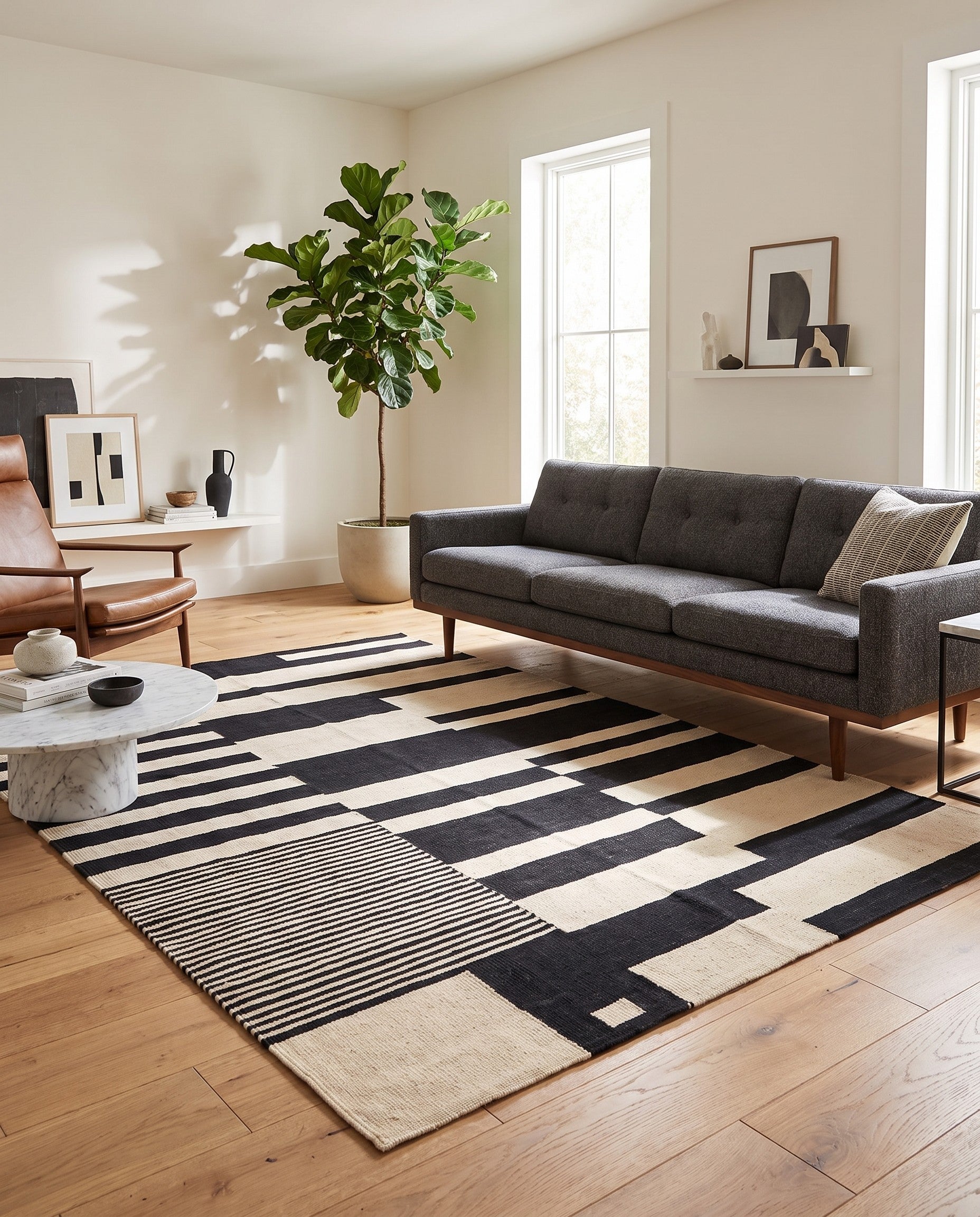5' 2 x 6' 7 Hand Woven Kilim Modern Wool Rug