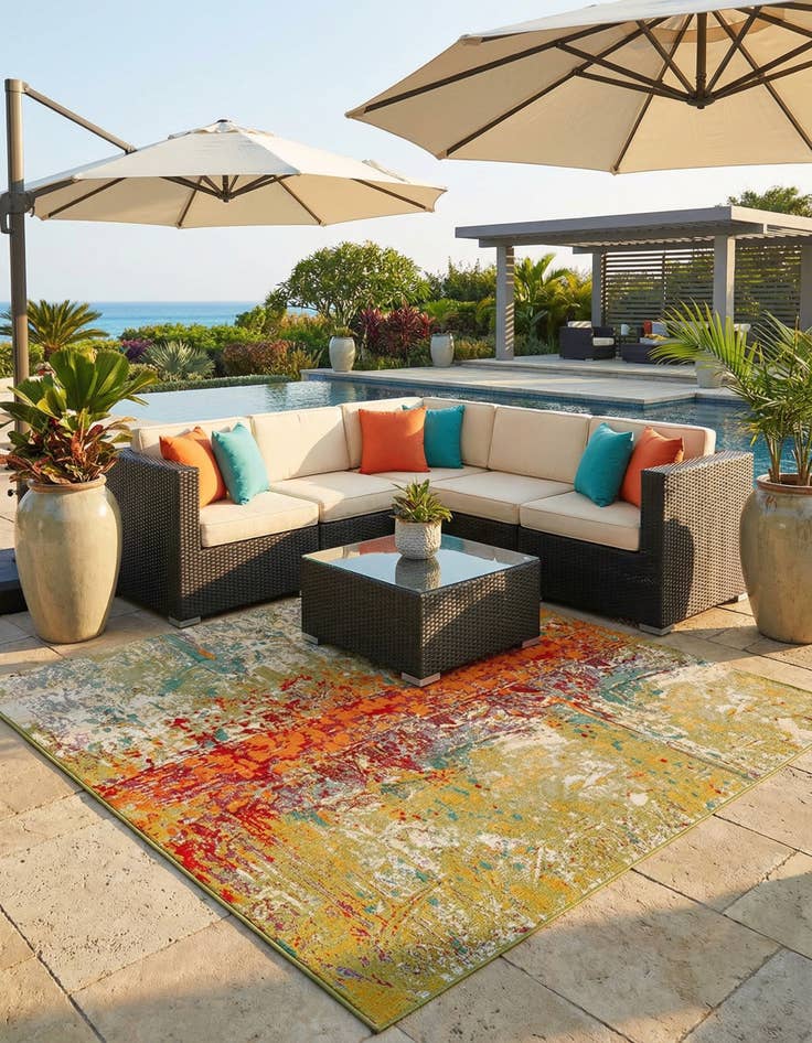 Detail image of 6' x 6' Washable Modern Indoor / Outdoor Square Rug