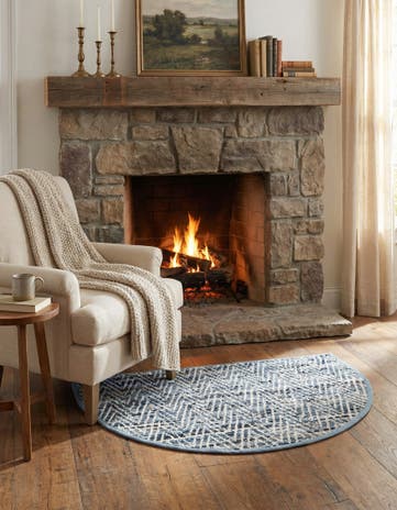 Denim Hand Woven Chindi Chevron Hearth Rug