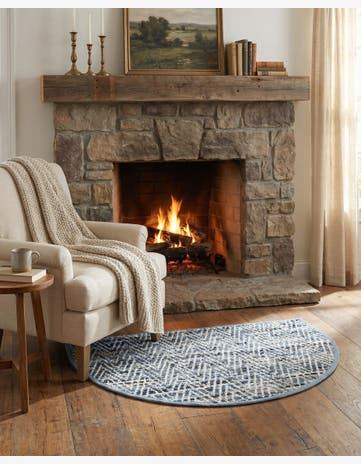 Denim Hand Woven Chindi Chevron Hearth Rug