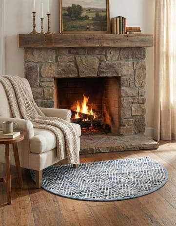 Denim Hand Woven Chindi Chevron Hearth Rug