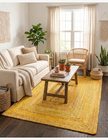 Yellow Orange Handmade Braided Chindi Rug