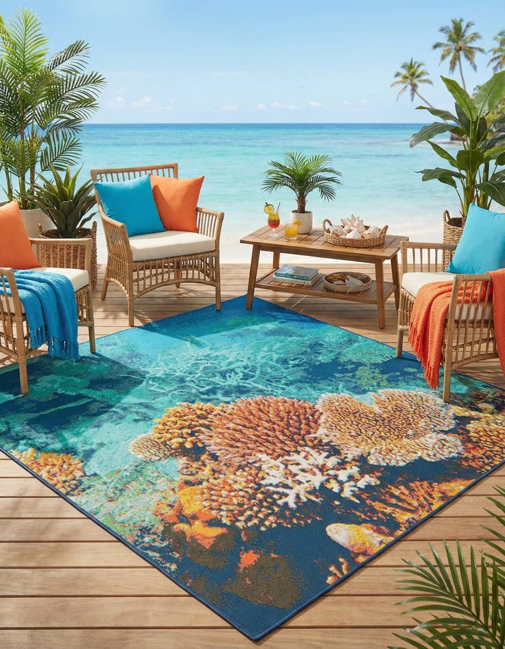 Detail image of 6' x 6' Easy-Clean Coastal Indoor / Outdoor Square Rug