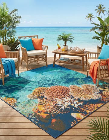 Easy-Clean Coastal Indoor / Outdoor Square Rug