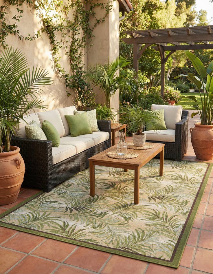 Detail image of 5' 3 x 8' Washable Botanical Indoor / Outdoor Rug