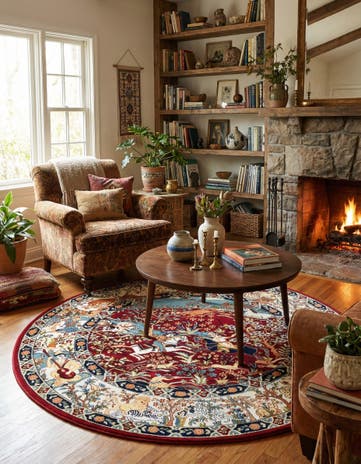 Burgundy Nain Design Round Rug