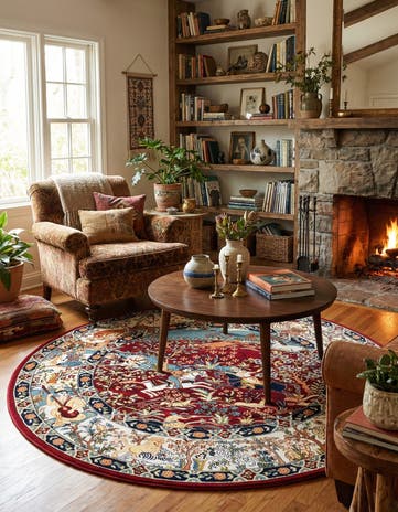 Burgundy Nain Design Round Rug