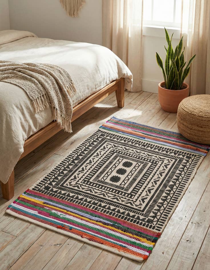 Detail image of 2' x 3' 1  Hand Braided Chindi Cotton Rug