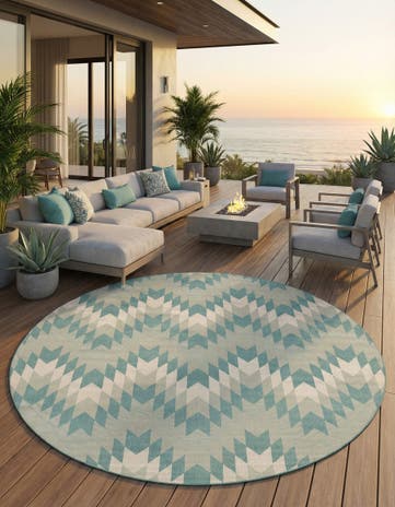 Aqua Easy-Clean Modern Indoor / Outdoor Round Rug