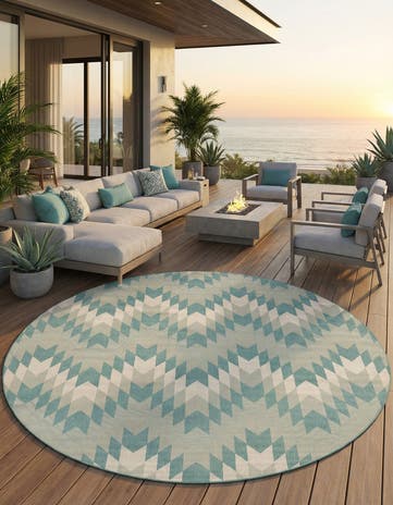 Aqua Easy-Clean Modern Indoor / Outdoor Round Rug