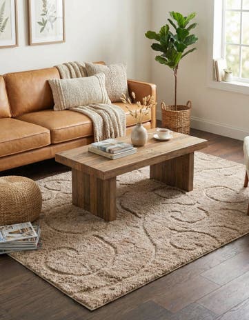 Beige Botanical Shag Rug
