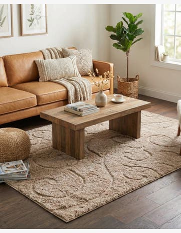 Beige Botanical Shag Rug