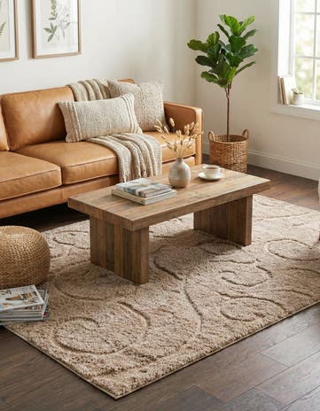 Beige Botanical Shag Rug