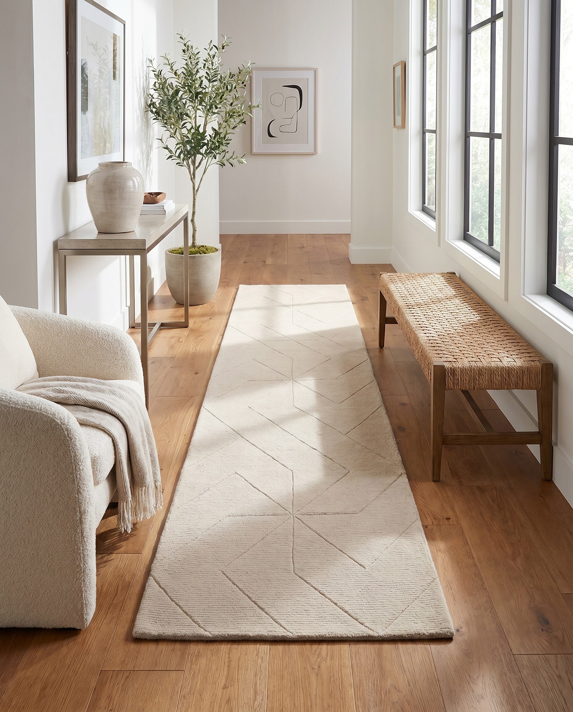 Pearl Ivory WoolCraft Geometric Runner Rug