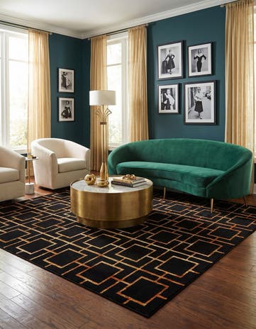 Black and Gold Marilyn Monroe™ Glam Deco Square Rug