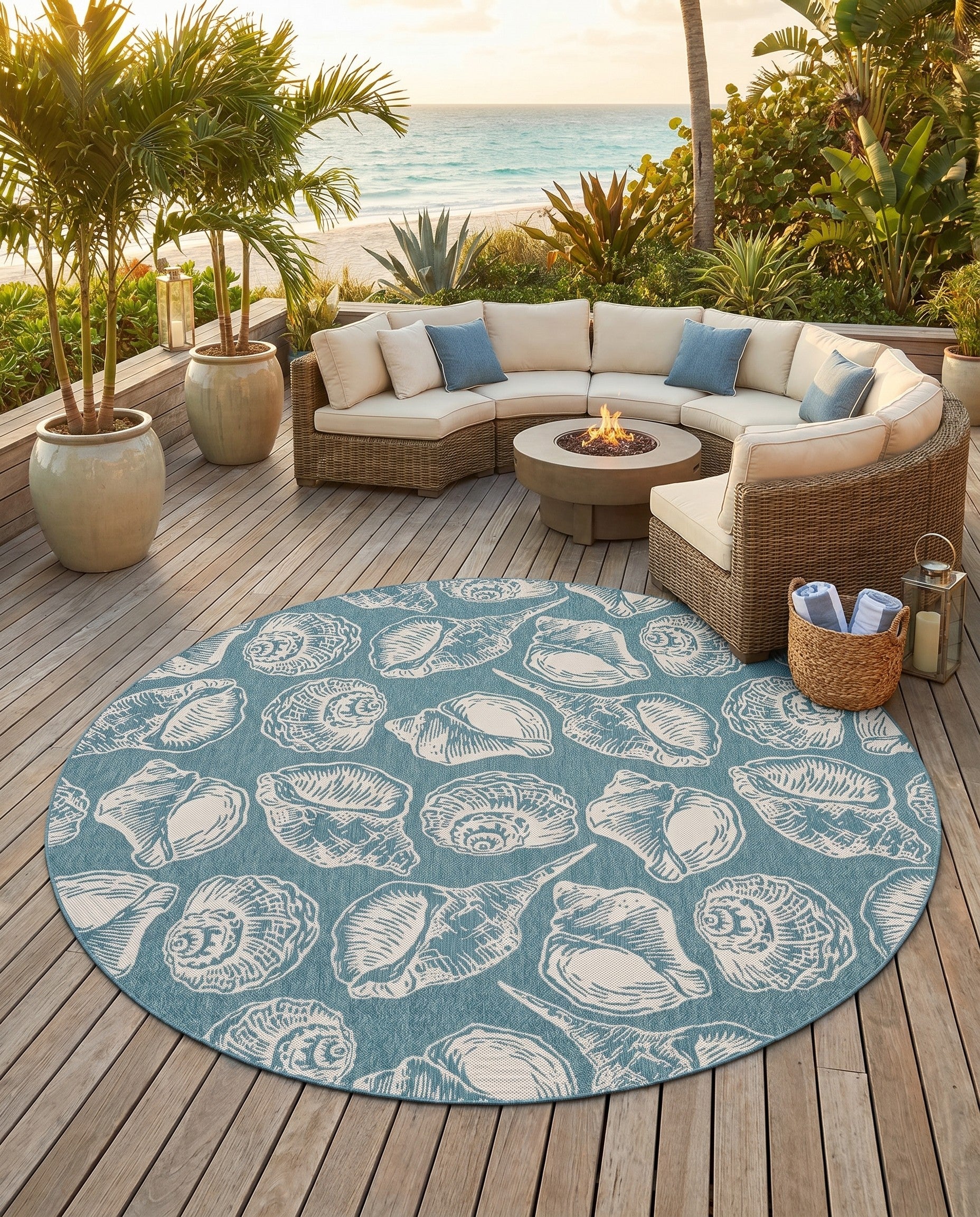 12' x 12' Easy-Clean Coastal Indoor / Outdoor Round Rug
