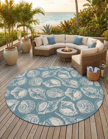 12' x 12' Easy-Clean Coastal Indoor / Outdoor Round Rug