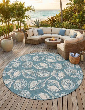 12' x 12' Easy-Clean Coastal Indoor / Outdoor Round Rug