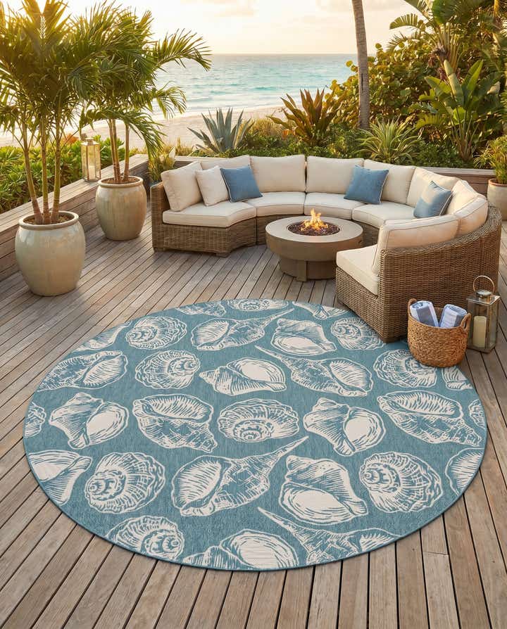 12' x 12' Easy-Clean Coastal Indoor / Outdoor Round Rug