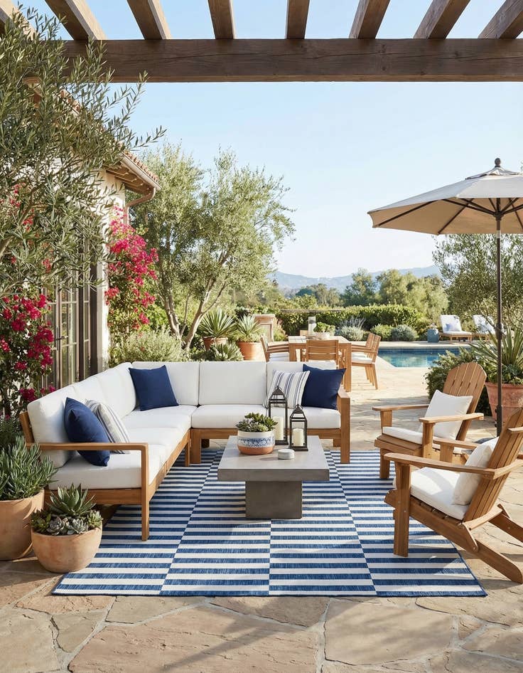 Detail image of 7' x 10' Washable Striped Indoor / Outdoor Rug