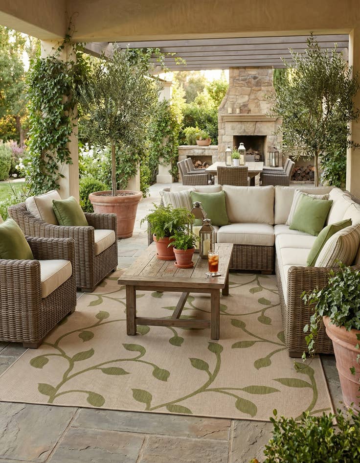 Detail image of 7' x 10' Washable Botanical Indoor / Outdoor Rug