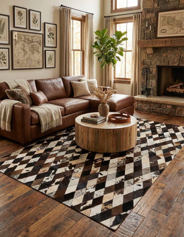 Detail image of 5' 2 x 8' 1 Cowhide Stocks Rug