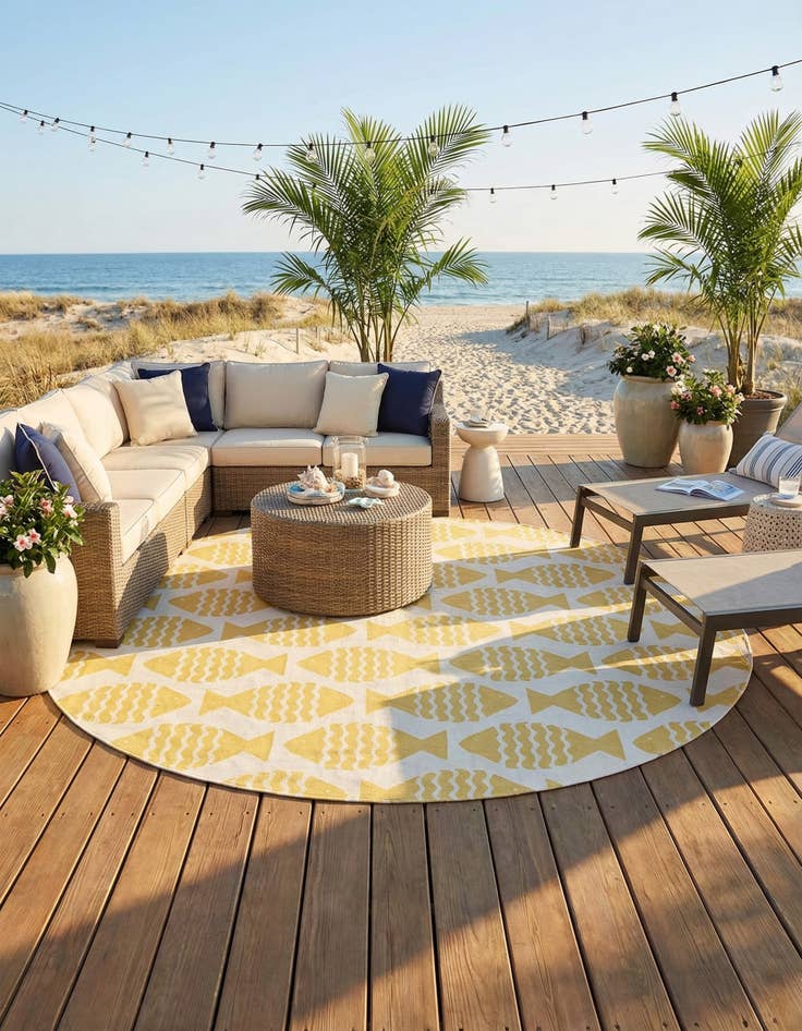 Detail image of 13' x 13' Easy-Clean Coastal Indoor / Outdoor Round Rug