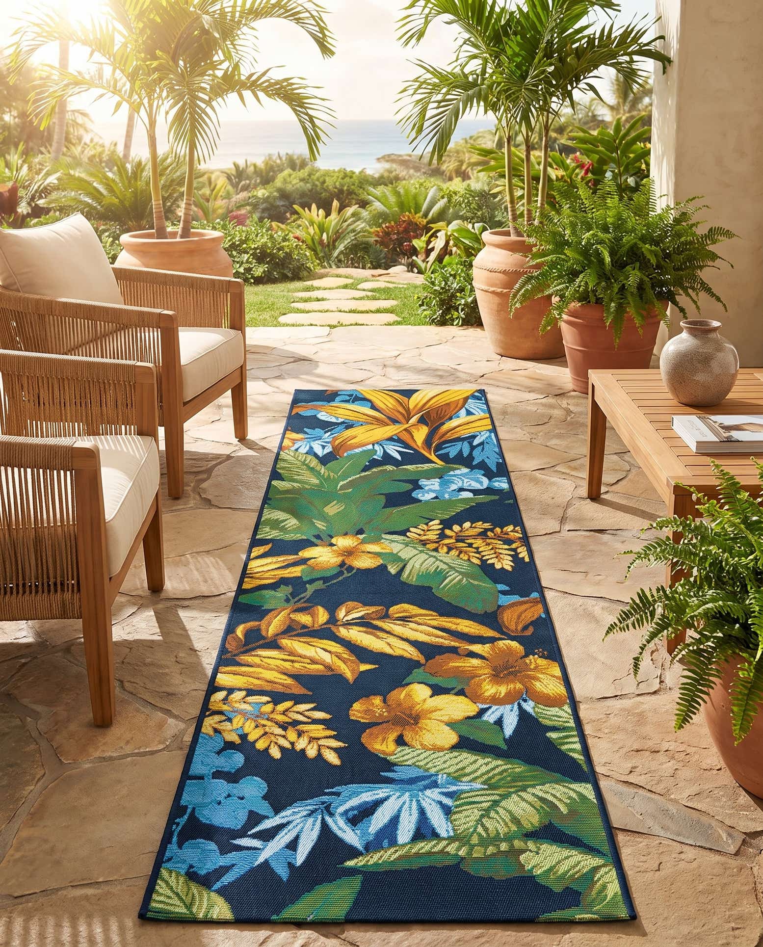 2' 7 x 7' 10 Easy-Clean Botanical Indoor / Outdoor Runner Rug