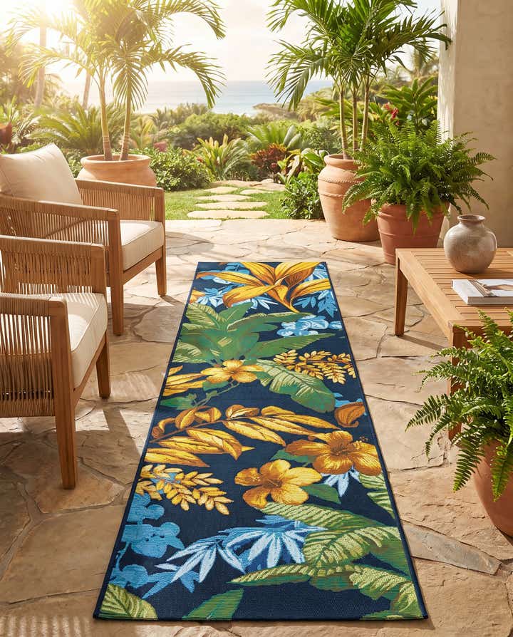 2' 7 x 7' 10 Easy-Clean Botanical Indoor / Outdoor Runner Rug